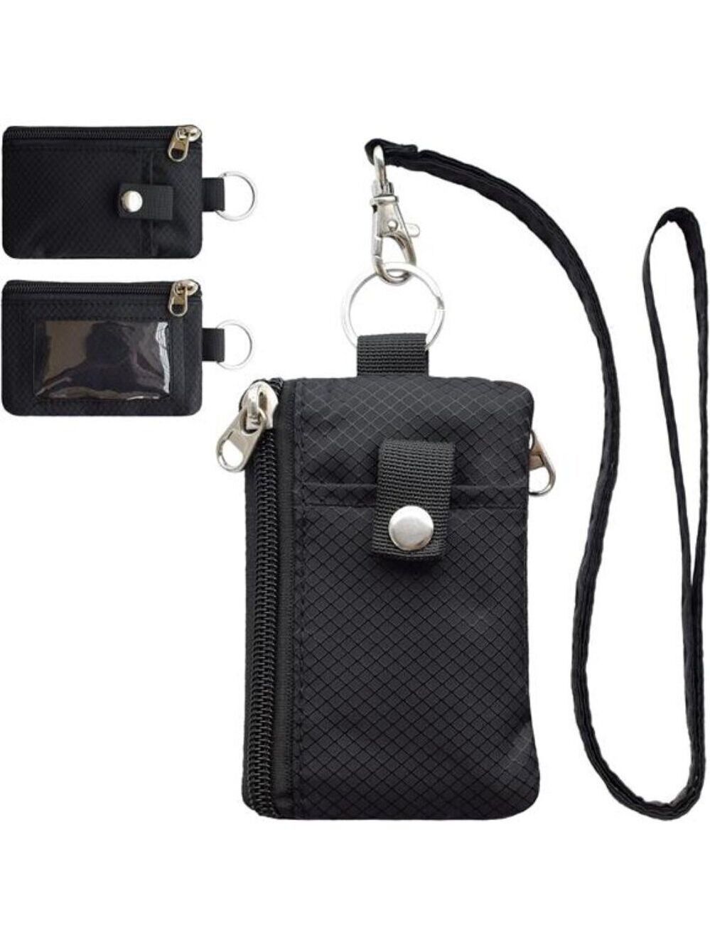 RFID Small Wallet with ID Window Zipper Lanyard Card Holder for Travel Men Women